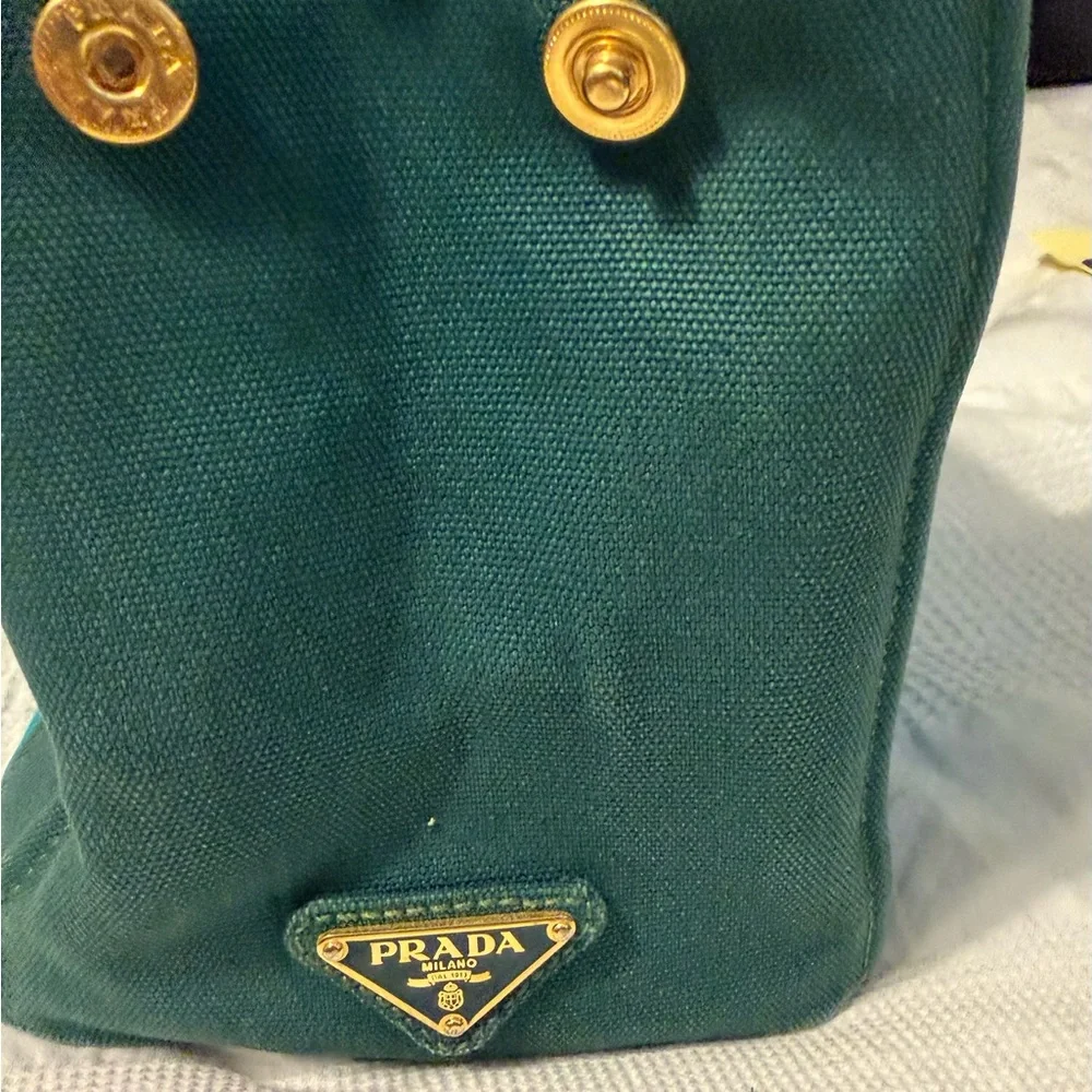 Prada Milano Teal & Forest Green Canapa Tote Bag - Picture 13 of 16